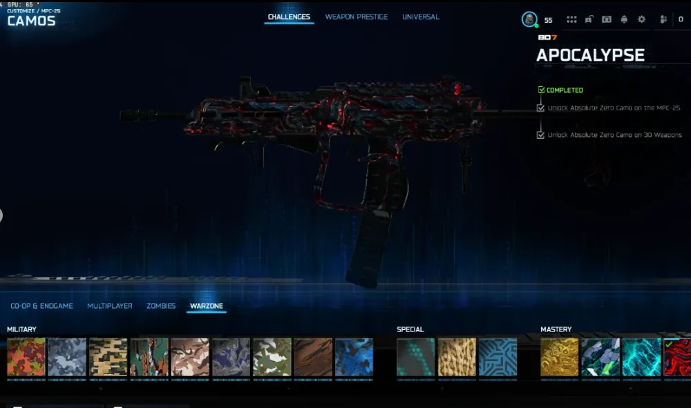 🔥Warzone/bo7💥 APOCALYPSE unlocked Camo on all 30 weapons💥Level 55 🌈 100% legit grind👤 16+ operators👤ApocaIypse🔐Full Access Included💥PC/XBOX/PS linkable